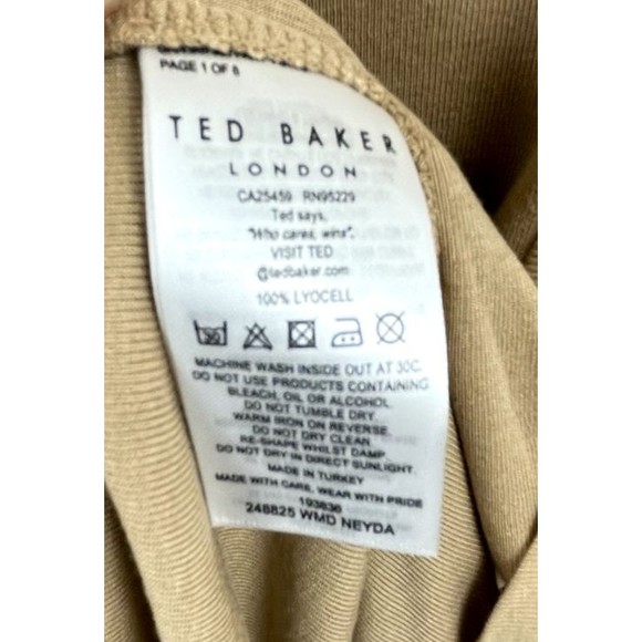 18. NWT Ted Baker Neyda Wrap Dress Tan Camel Size 4/6 100% Lyocell Cowl Neck - Picture 14 of 15